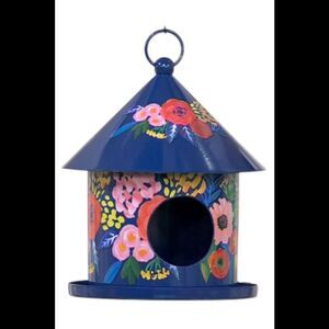 Marigold Floral Metal Hanging Bird House Cobalt